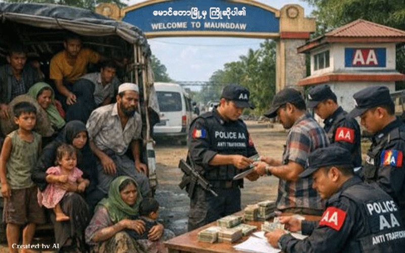 Rohingya from Buthidaung being trafficked to Bangladesh are being charged 800,000 kyats each at the Maungdaw township entrance gate-02